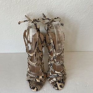 Topshop Snake Skin Heels with lace up back 5.5